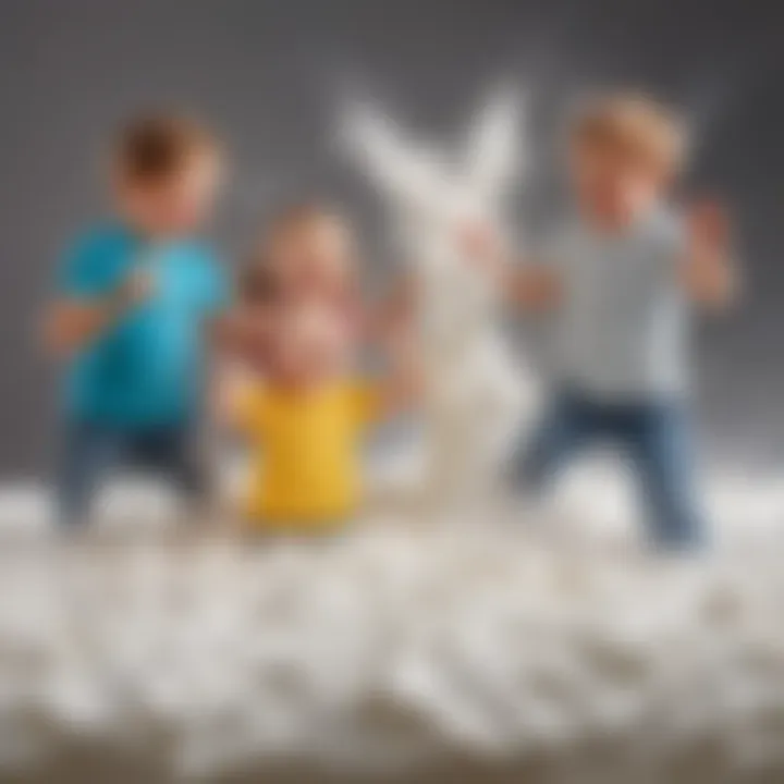 Kids delightfully playing with foam from the machine