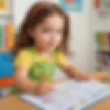 Illustration of a colorful worksheet with sentences for kindergarten reading skills