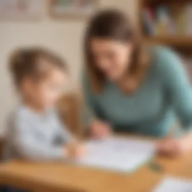 Illustration of a teacher and child engaging in sight word tracing activity