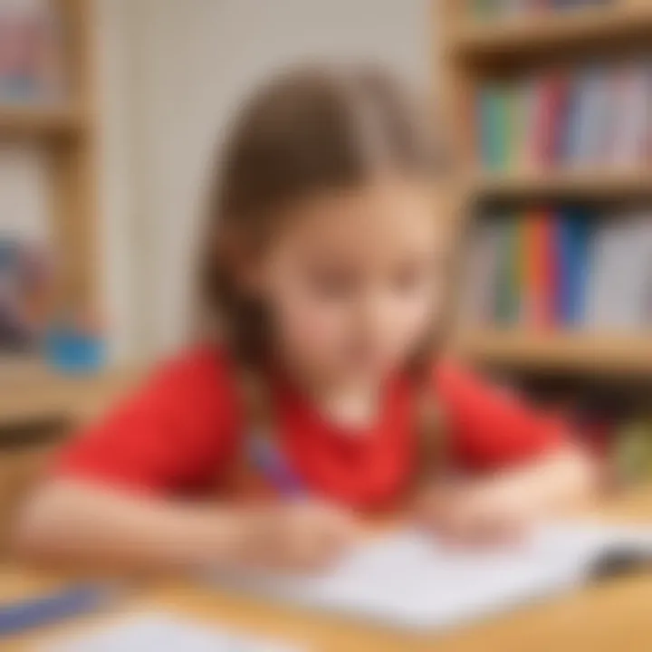 Kindergarten student engaged in handwriting practice