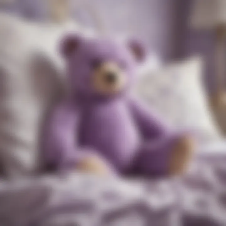 Lavender-scented teddy bear nestled among fluffy pillows in a cozy bedroom