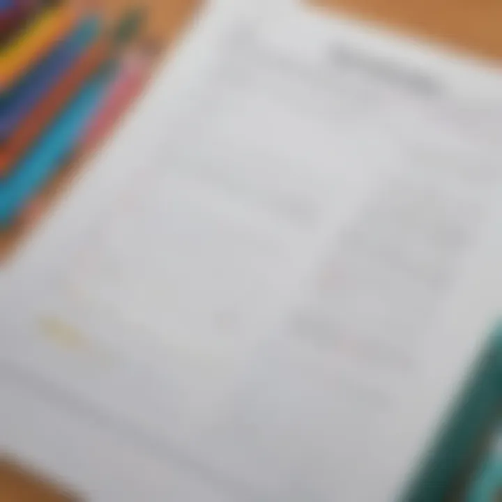 A visually appealing printed worksheet on a desk with writing tools