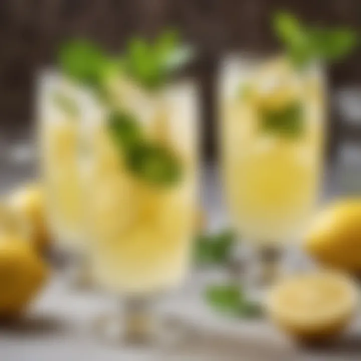 Lemonade garnished with fresh mint and lemon slices served in elegant glasses