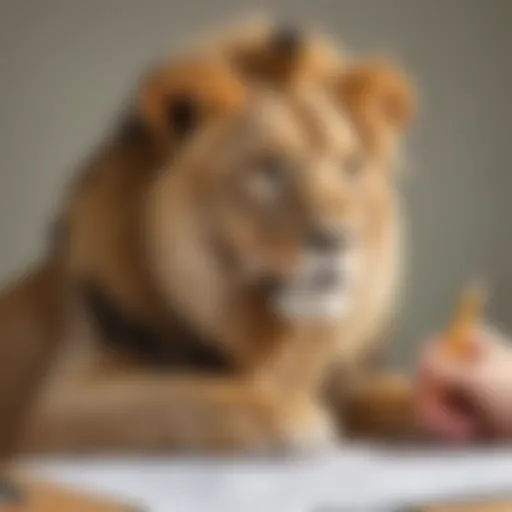 Illustration of child coloring a lion in online animal coloring game