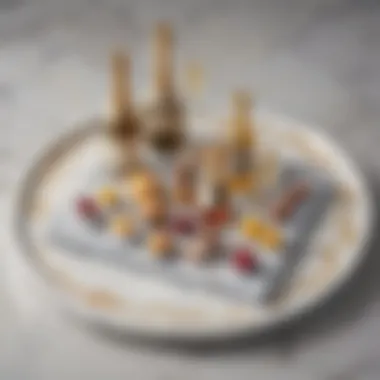 Opulent Party Favor Presentation on Marble Luxurious party favor display on marble tray