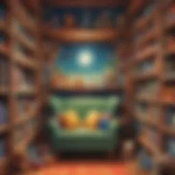 A colorful bookshelf filled with children's books and toys that inspire reading.