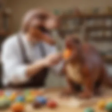 Artisan Crafting Dinosaur Toy for Easter Egg Master chocolatier intricately handcrafting the dinosaur toy