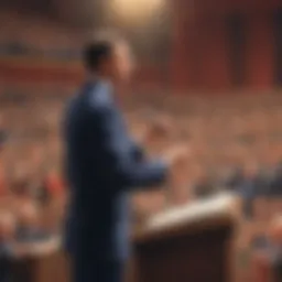 Orator on stage delivering powerful speech