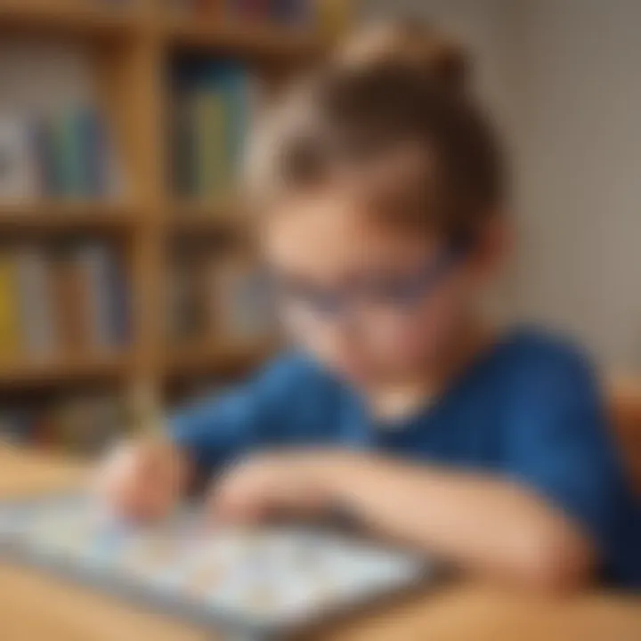 Child solving math puzzles on a tablet