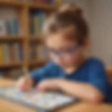 Child Engrossed in Math Puzzles Child solving math puzzles on a tablet