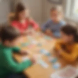 Group of children playing with colorful math cards