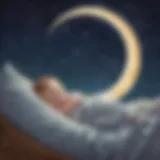 Abstract representation of a peaceful sleeping baby under a crescent moon