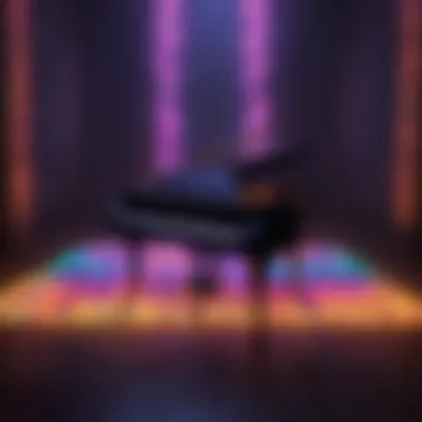 Colorful LED lights illuminating a giant floor piano