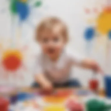 Toddler engaging in messy play with paint and brushes