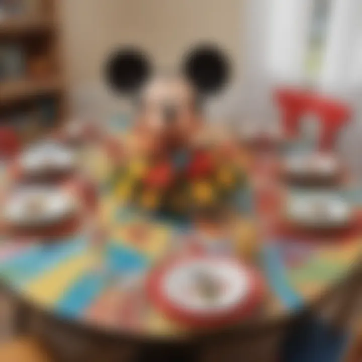 Colorful table arrangement featuring Mickey Mouse Clubhouse elements
