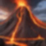 Molten lava flowing down volcano