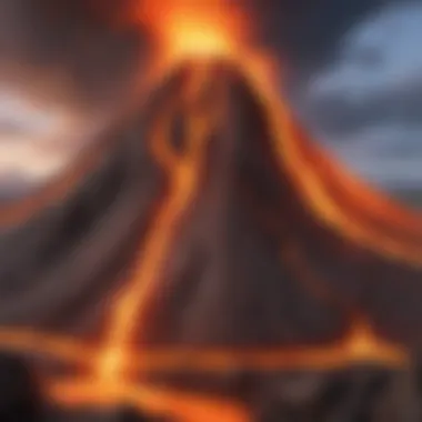 Molten lava flowing down volcano