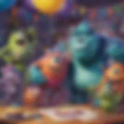 Colorful Monsters Inc. themed birthday invitations