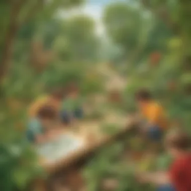 Nature Collage Construction Illustration of preschoolers constructing a nature collage