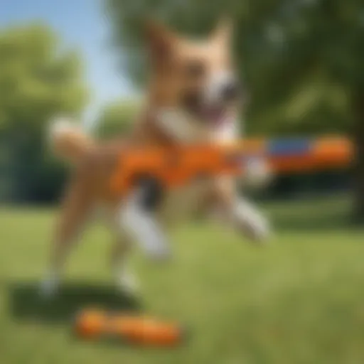 Nerf Dog Blaster in action during a sunny outdoor playtime