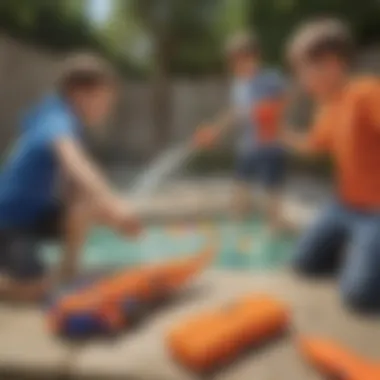 Kids engaging in friendly competition with Nerf pool toys