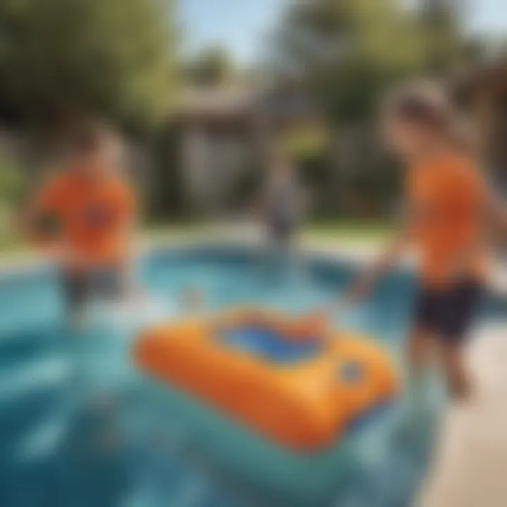 Group of kids enjoying Nerf pool toys outdoor