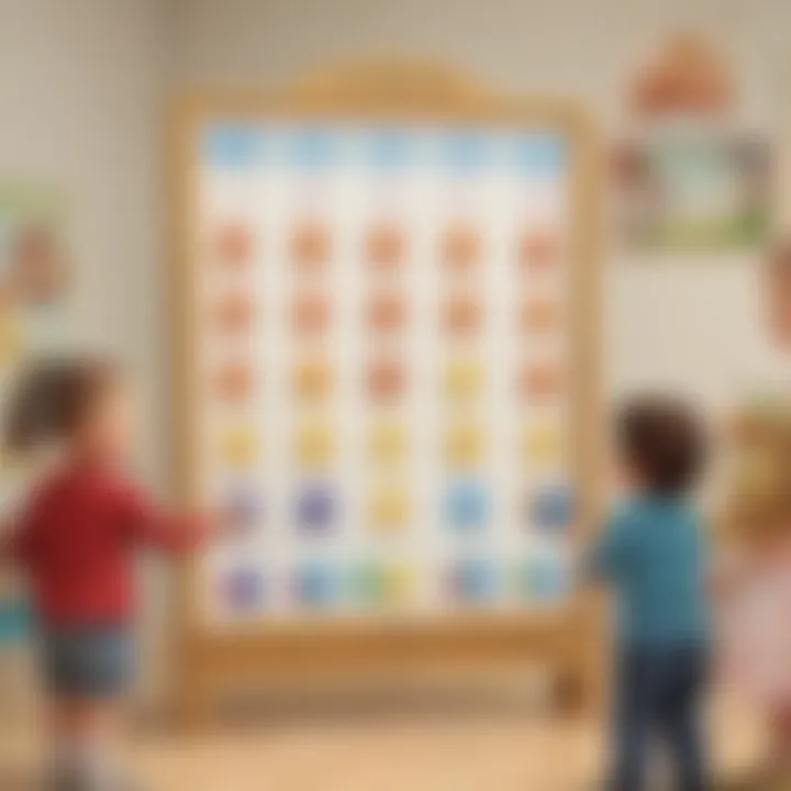 Illustration of kindergarten kids learning numbers through interactive ten frame game