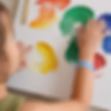 Preschooler using finger paint to write letters on a canvas