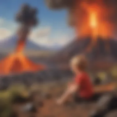Exploring Volcanic Reactions Infant observing a mini volcano eruption