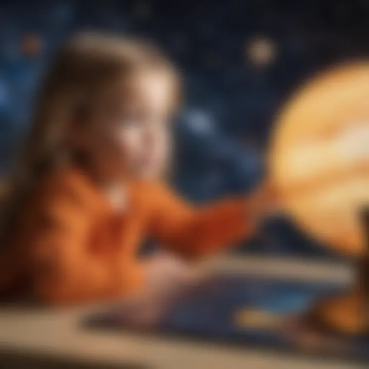 Child observing a model solar system