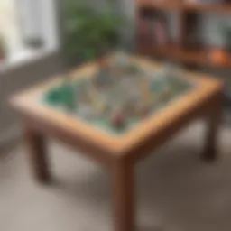 An elegantly designed table showcasing a vibrant Lego City model.