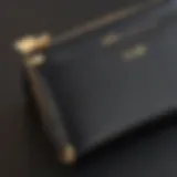 Elegant black leather pouch with gold accents
