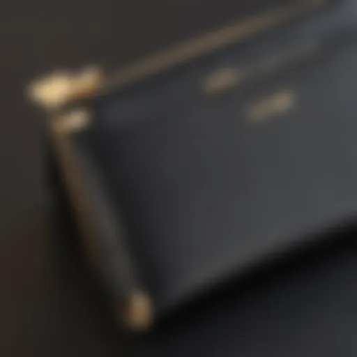 Elegant black leather pouch with gold accents