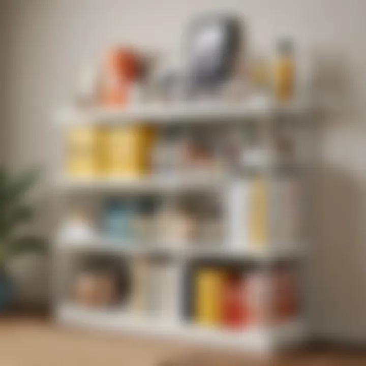 A beautifully organized shelf featuring unique storage containers.