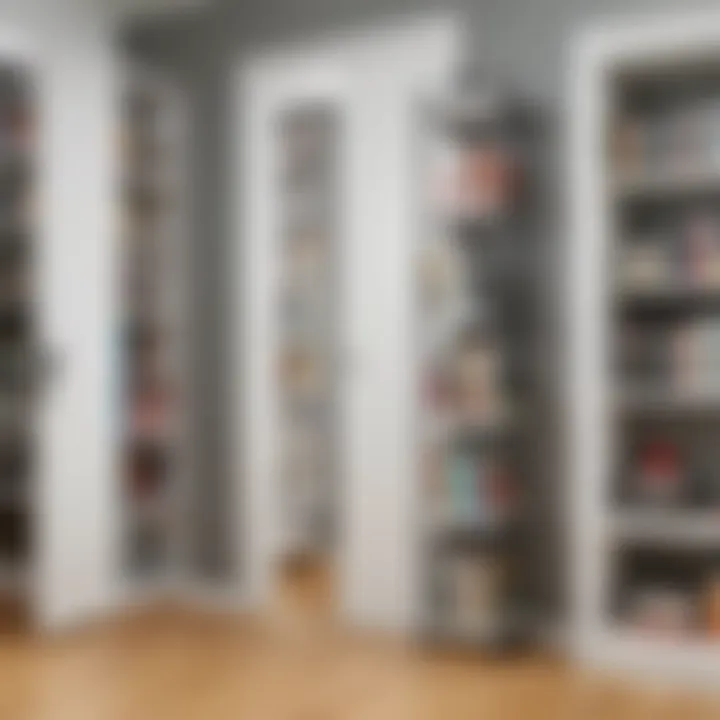 An innovative use of vertical space with shelving and hooks.