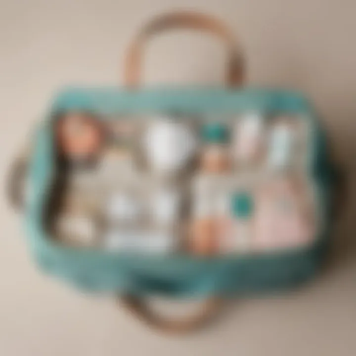 Organized baby essentials neatly arranged in a stylish diaper bag