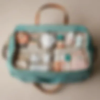 Efficiency in Style: Organized Baby Essentials Organized baby essentials neatly arranged in a stylish diaper bag