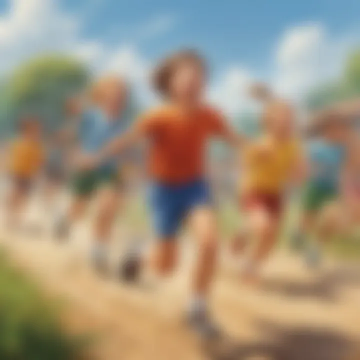 Group of kids participating in a relay race