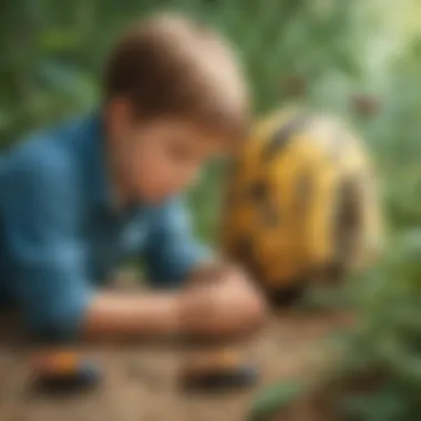 Preschooler examining insects with a bug viewer