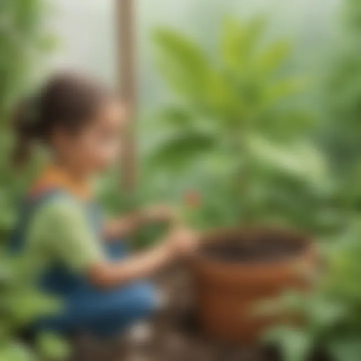 Preschooler observing the changes of a plant during growth