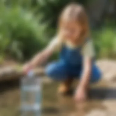 Preschooler conducting a simple science experiment with water and containers