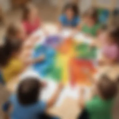 Collaboration in Creative Expression A group of children engaged in a collaborative painting project.