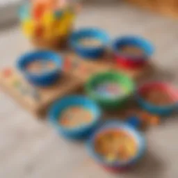 Colorful Paw Patrol dog bowls arranged for a party setting