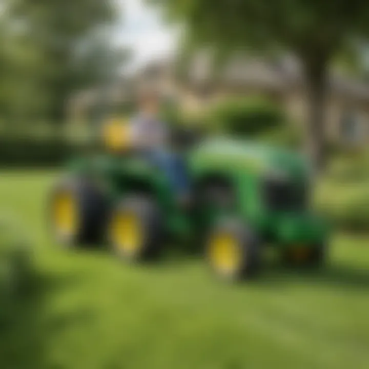 Peg Perego John Deere Tractor in action on a lush green lawn