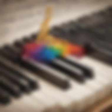 Illustration of a musical note on a piano keyboard