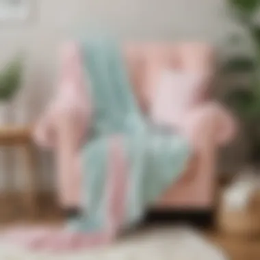 Mermaid tail blanket in soft pastel colors draped over a cozy armchair