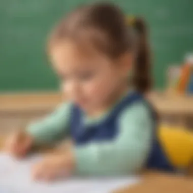 Young child engaging with pre K math sheet