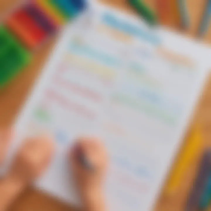 Colorful name-writing practice sheet for preschoolers