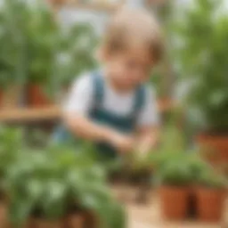 Preschooler observing plant growth