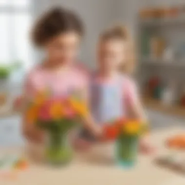 Preschooler arranging flowers in a vase